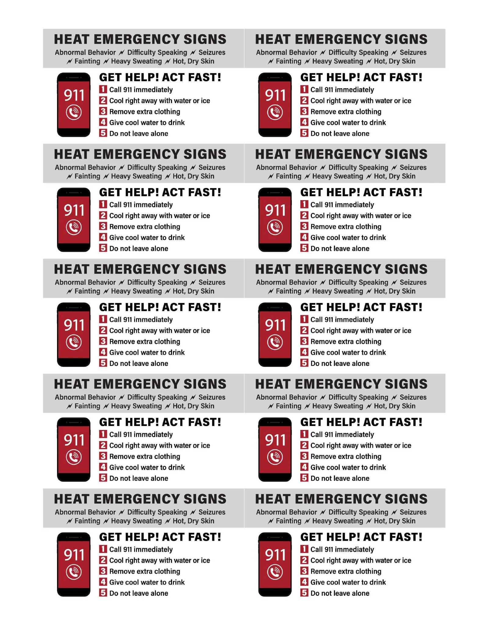 Heat Emergency Wallet Card (OSHA 4403), page 1