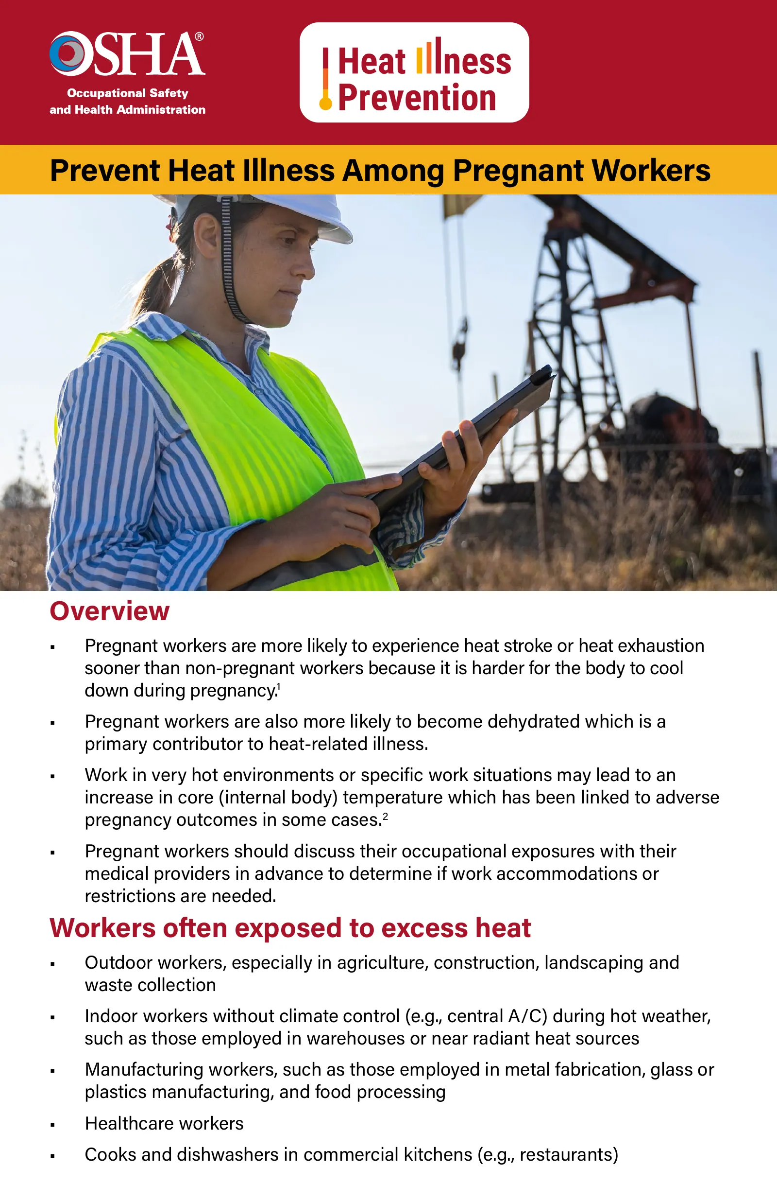 Heat Illness Prevention: Prevent Heat Illness Among Pregnant Workers Fact Sheet (OSHA 4376), page 1: Prevent Heat Illness Among Pregnant Workers