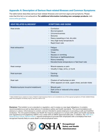 Page 6: Appendix A: Description of Serious Heat-related Illnesses and Common Symptoms