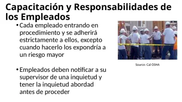 Slide 14: Capacitación y Responsabilidades de los Empleados