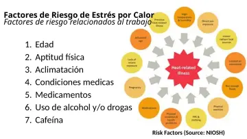 Slide 17: Factores de Riesgo de Estrés por Calor Factores de riesgo relacionados al trabajo