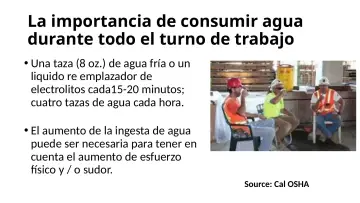 Slide 22: La importancia de consumir agua durante todo el turno de trabajo