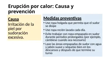 Slide 33: Erupción por calor: Causa y prevención