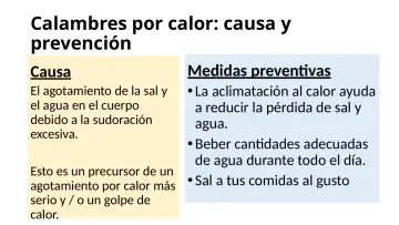 Slide 37: Calambres por calor: causa y prevención
