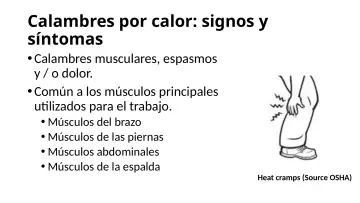 Slide 38: Calambres por calor: signos y síntomas