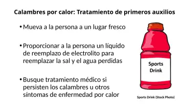 Slide 39: Calambres por calor: Tratamiento de primeros auxilios