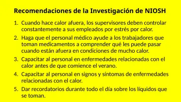 Slide 56: Recomendaciones de la Investigación de NIOSH