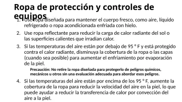 Slide 85: Ropa de protección y controles de equipos