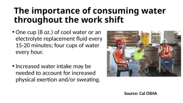 Slide 23: The importance of consuming water throughout the work shift