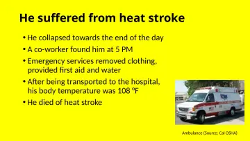 Slide 30: He suffered from heat stroke