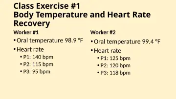 Slide 76: Class Exercise #1 Body Temperature and Heart Rate Recovery