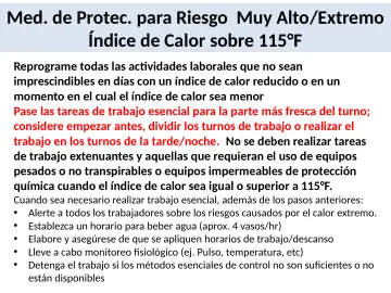 Slide 25: Med. de Protec. para Riesgo Muy Alto/Extremo Índice de Calor sobre 115°F