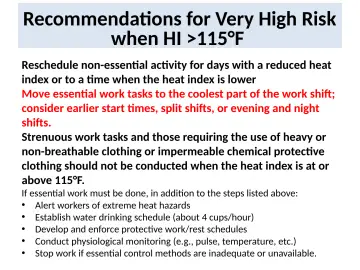 Slide 25: Recommendations for Very High Risk when HI >115°F