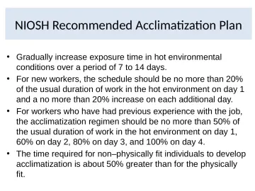 Slide 30: NIOSH Recommended Acclimatization Plan