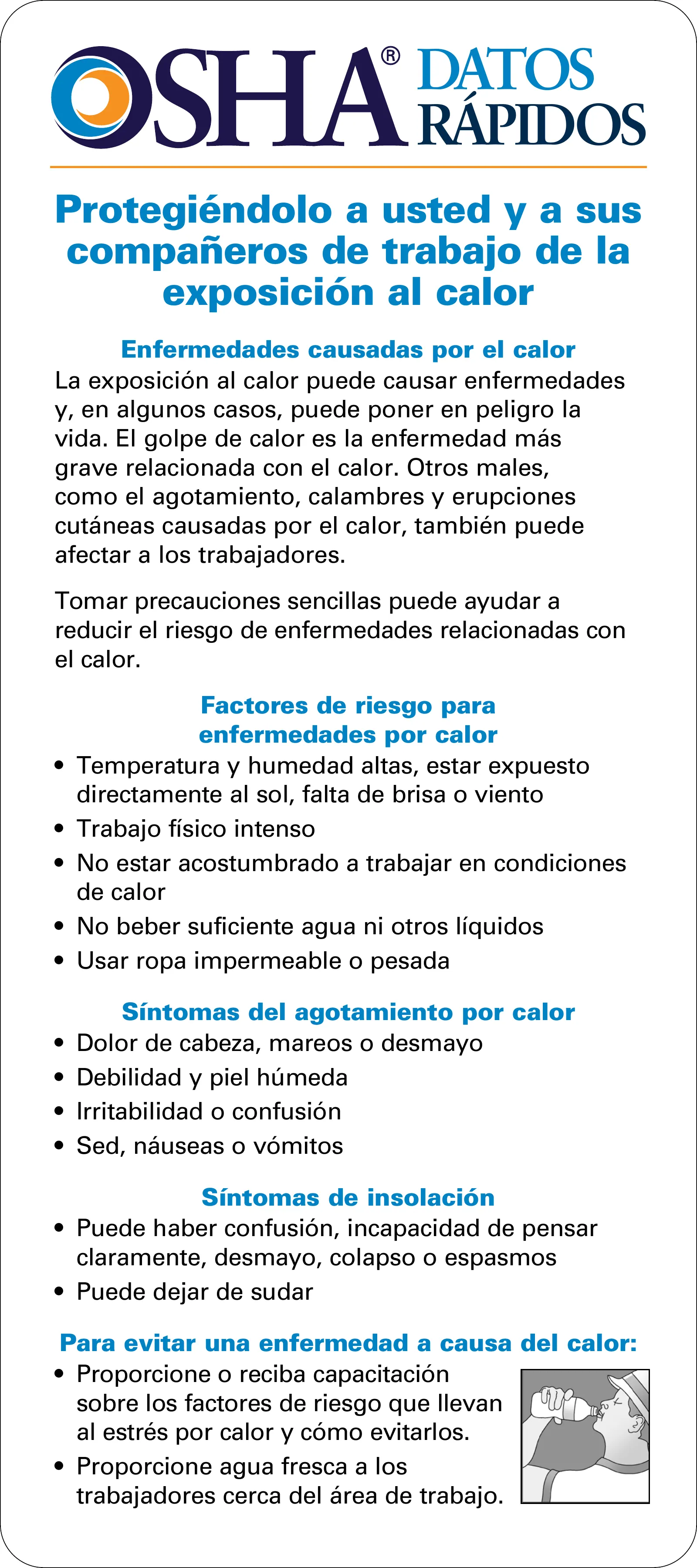 Tarjeta: Protéjase del calor (OSHA 3417), page 1: DATOS RÁPIDOS