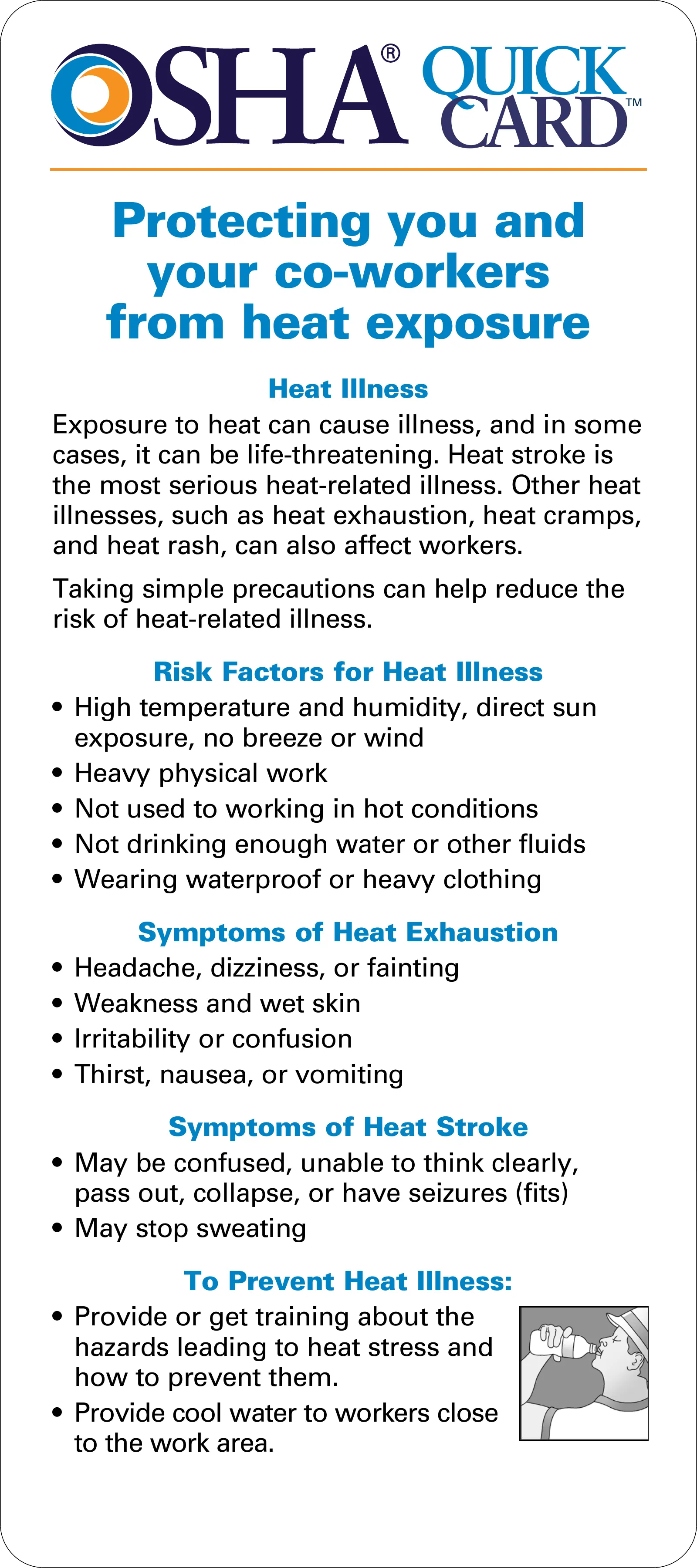 Protecting Workers from Heat Exposure QuickCard (OSHA 3154), page 1: CARD