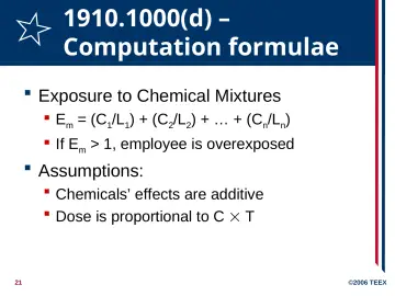 Slide 21: 1910.1000(d) – Computation formulae