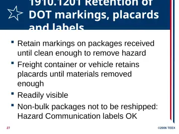 Slide 27: 1910.1201 Retention of DOT markings, placards and labels