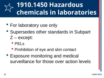 Slide 28: 1910.1450 Hazardous chemicals in laboratories