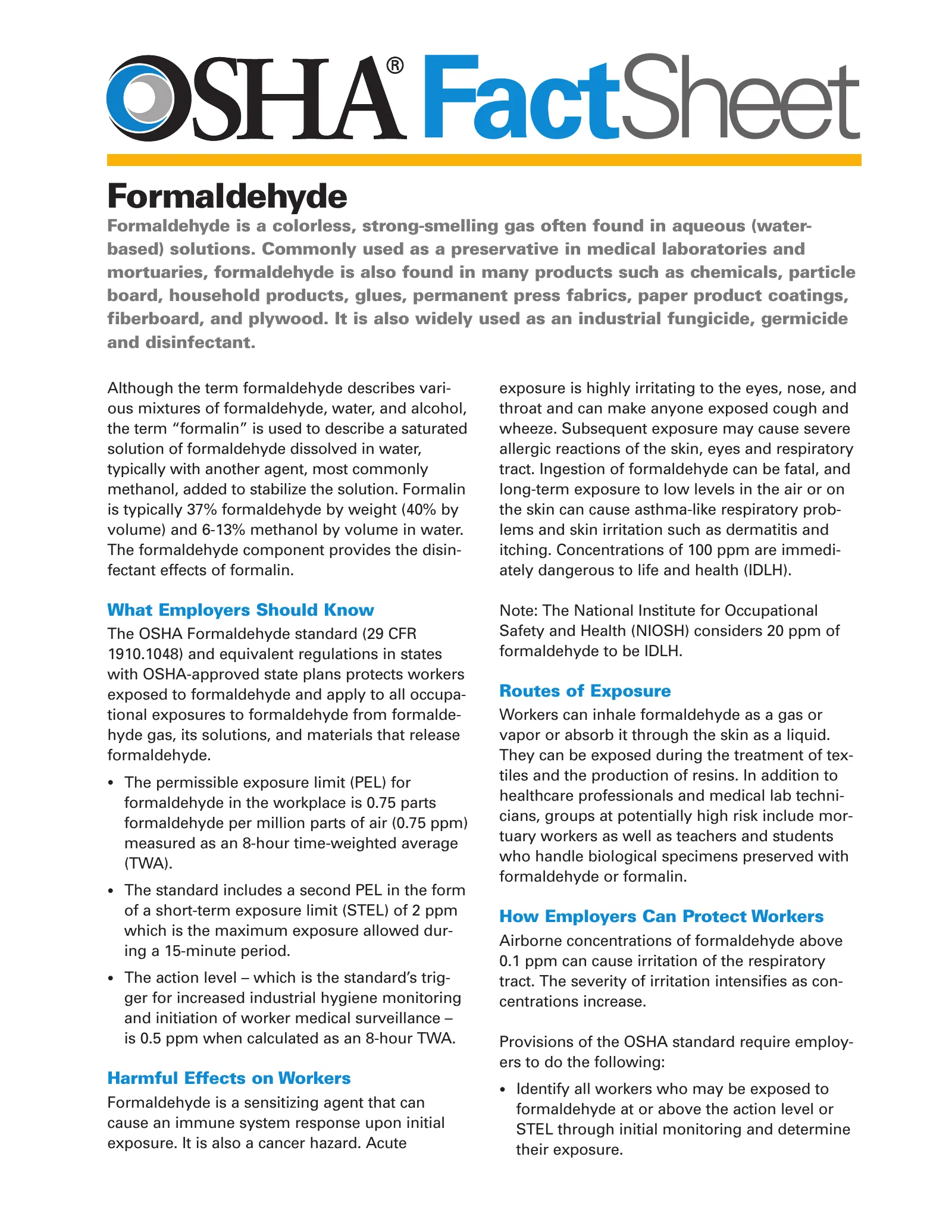 Formaldehyde Fact Sheet, page 1: FactSheet