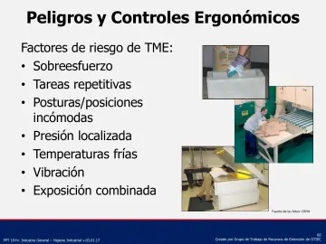 Slide 60: Peligros y Controles Ergonómicos