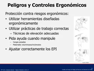 Slide 61: Peligros y Controles Ergonómicos