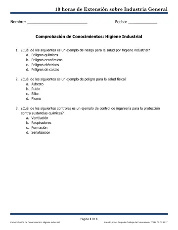 Page 1: 10 horas de Extensión sobre Industria General