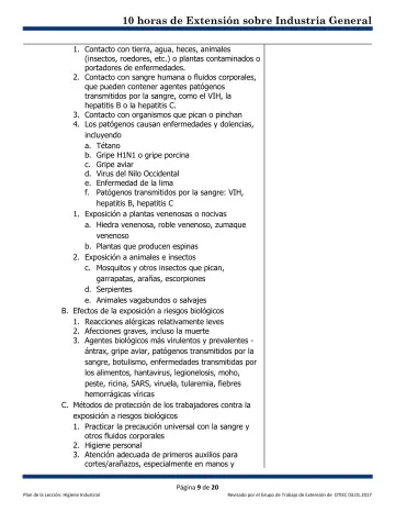 Page 9: 1. Contacto con tierra, agua, heces, animales
