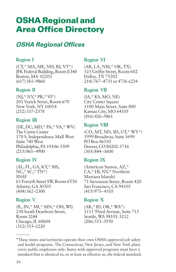 Page 22: OSHA Regional and Area Office Directory