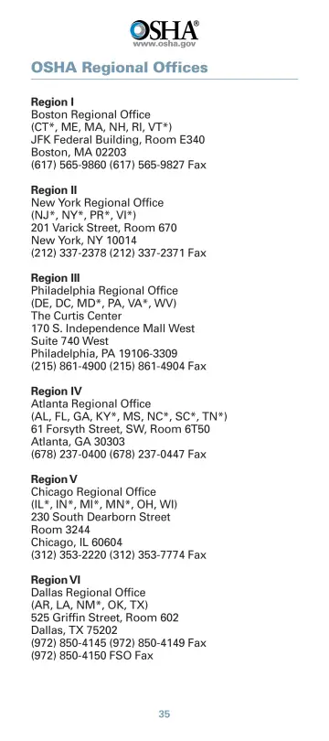 Page 37: OSHA Regional Offices