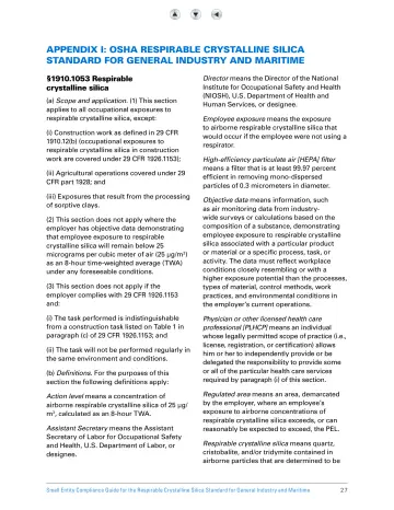 Page 32: APPENDIX I: OSHA RESPIRABLE CRYSTALLINE SILICA STANDARD FOR GENERAL INDUSTRY AND MARITIME