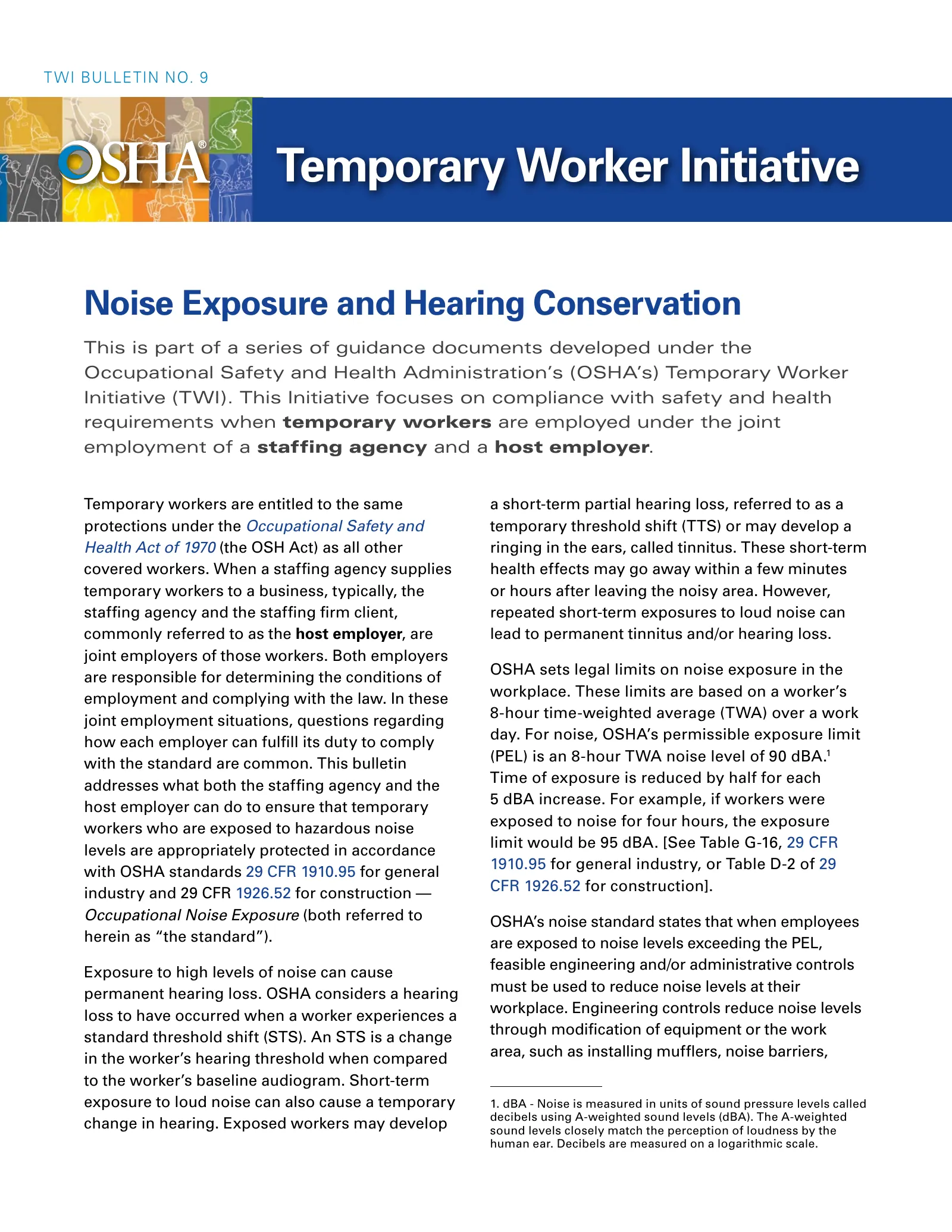 Temporary Worker Initiative (TWI) Bulletin No. 9 - Noise Exposure and hearing Conservation (OSHA 3953), page 1: Temporary Worker Initiative
