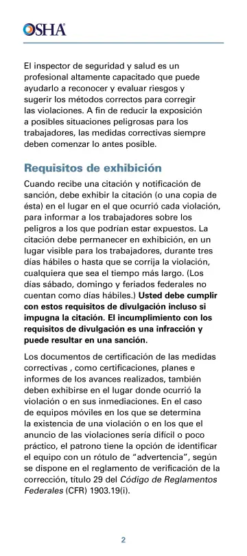 Page 6: Requisitos de exhibición
