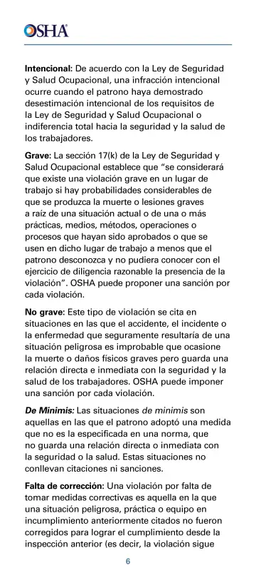 Page 10: Intencional: De acuerdo con la Ley de Seguridad y Salud Ocupacional, una infracción…