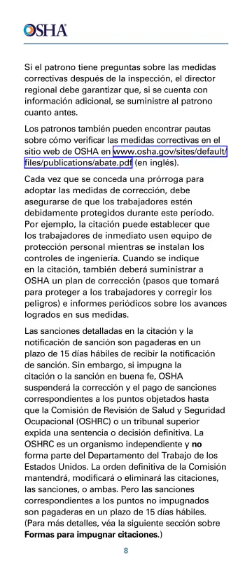 Page 12: Si el patrono tiene preguntas sobre las medidas correctivas después de la inspección, el…
