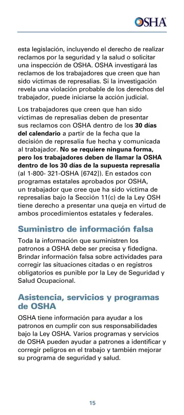 Page 19: esta legislación, incluyendo el derecho de realizar reclamos por la seguridad y la salud o…