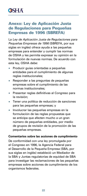 Page 26: Anexo: Ley de Aplicación Justa de Regulaciones para Pequeñas Empresas de 1996 (SBREFA)