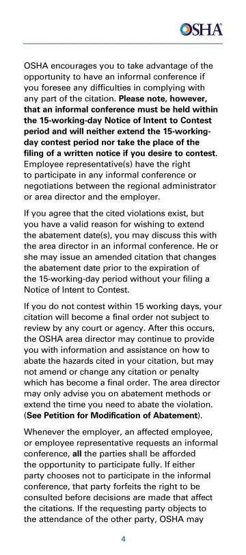 Page 9: OSHA encourages you to take advantage of the opportunity to have an informal conference if…