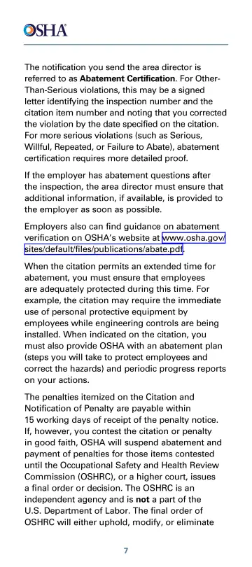 Page 12: The notification you send the area director is referred to as Abatement Certification. …