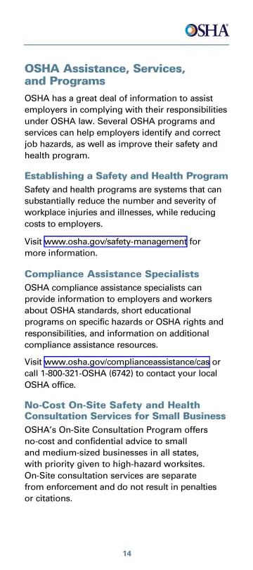 Page 19: OSHA Assistance, Services, and Programs