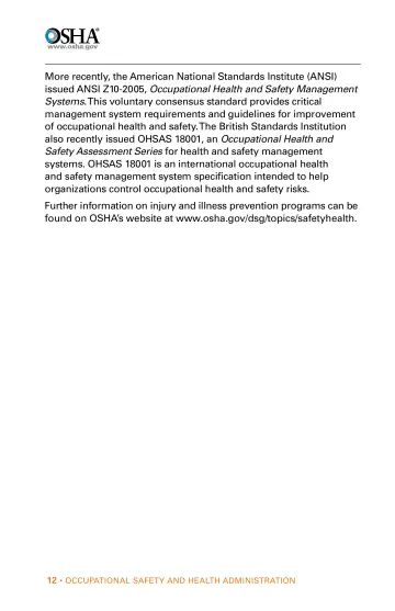 Page 12: More recently, the American National Standards Institute (ANSI) issued ANSI Z10-2005…