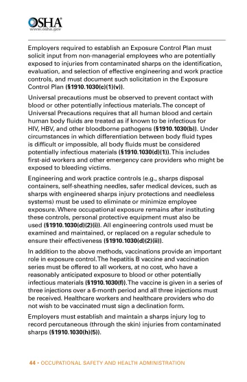 Page 44: Employers required to establish an Exposure Control Plan must solicit input from…