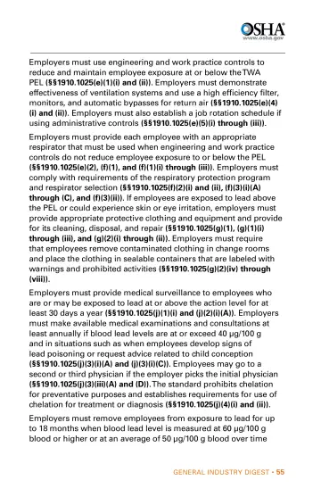Page 55: Employers must use engineering and work practice controls to reduce and maintain employee…