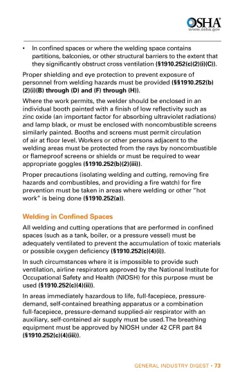 Page 73: In confined spaces or where the welding space contains partitions, balconies, or other…