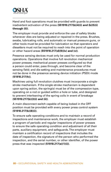 Page 80: Hand and foot operations must be provided with guards to prevent inadvertent activation of…