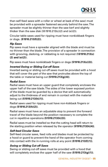 Page 85: than self-feed saws with a roller or wheel at back of the saw) must be provided with a…