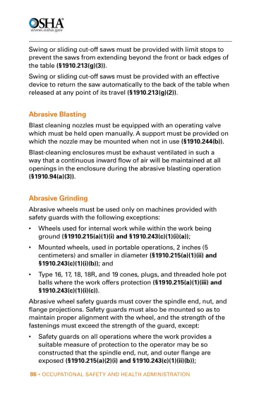 Page 86: Swing or sliding cut-off saws must be provided with limit stops to prevent the saws from…