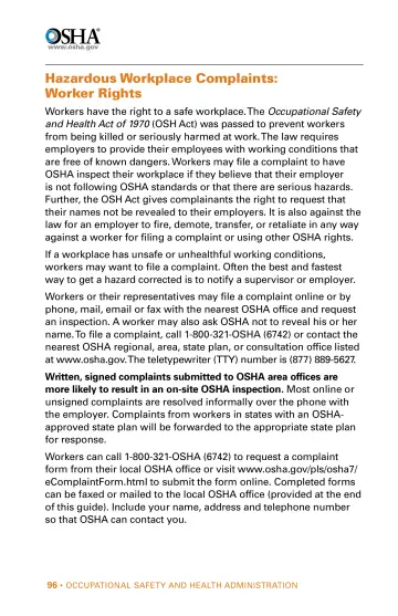 Page 96: Hazardous Workplace Complaints: Worker Rights
