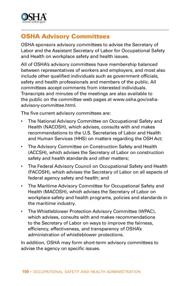 Page 100: OSHA Advisory Committees