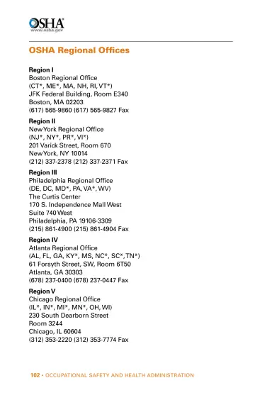 Page 102: OSHA Regional Offices